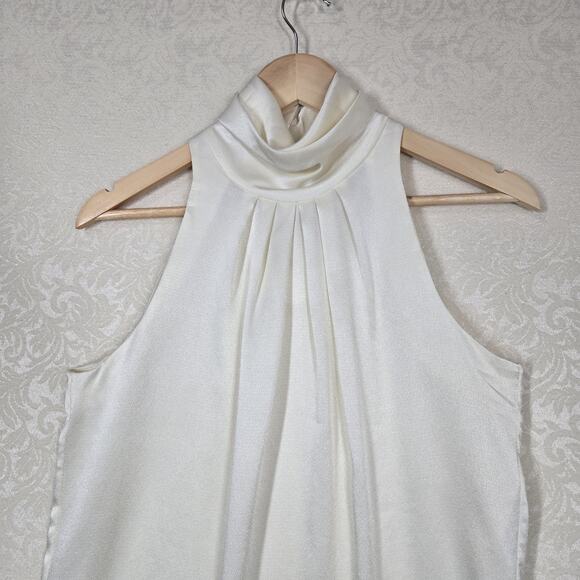 VTG Chaus Halter High Neck Top sz 10 Ivory Sleeveless Rhinestone Buttons - Picture 2 of 11